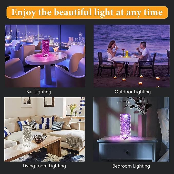 16 Colors LED Crystal Lamp Rose Light Touch Table Lamps Bedroom