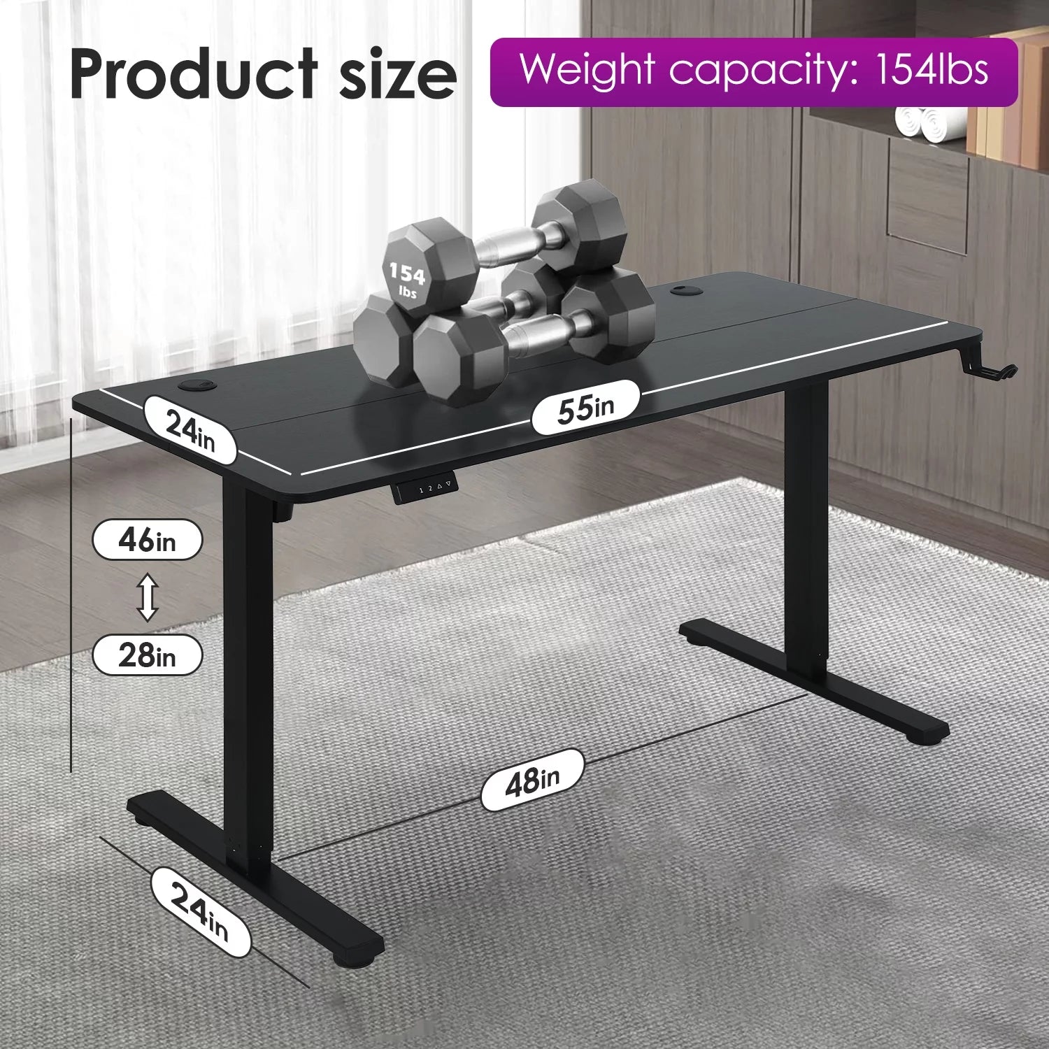 Height Adjustable Standing Desk 48X24 Inch, Electric Stand up Desk Raising Desk Ergonomic Desk Large Standing Desk with Headphone Holder & 2 Memory Function Work Desk for Home Office, Black