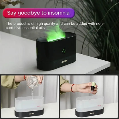 Ultrasonic Humidifier with 7 Colors Flame Lights,Essential Oil Diffuser,Black