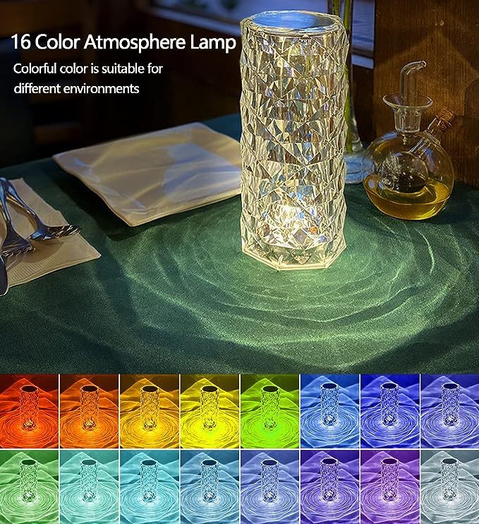 16 Colors LED Crystal Lamp Rose Light Touch Table Lamps Bedroom