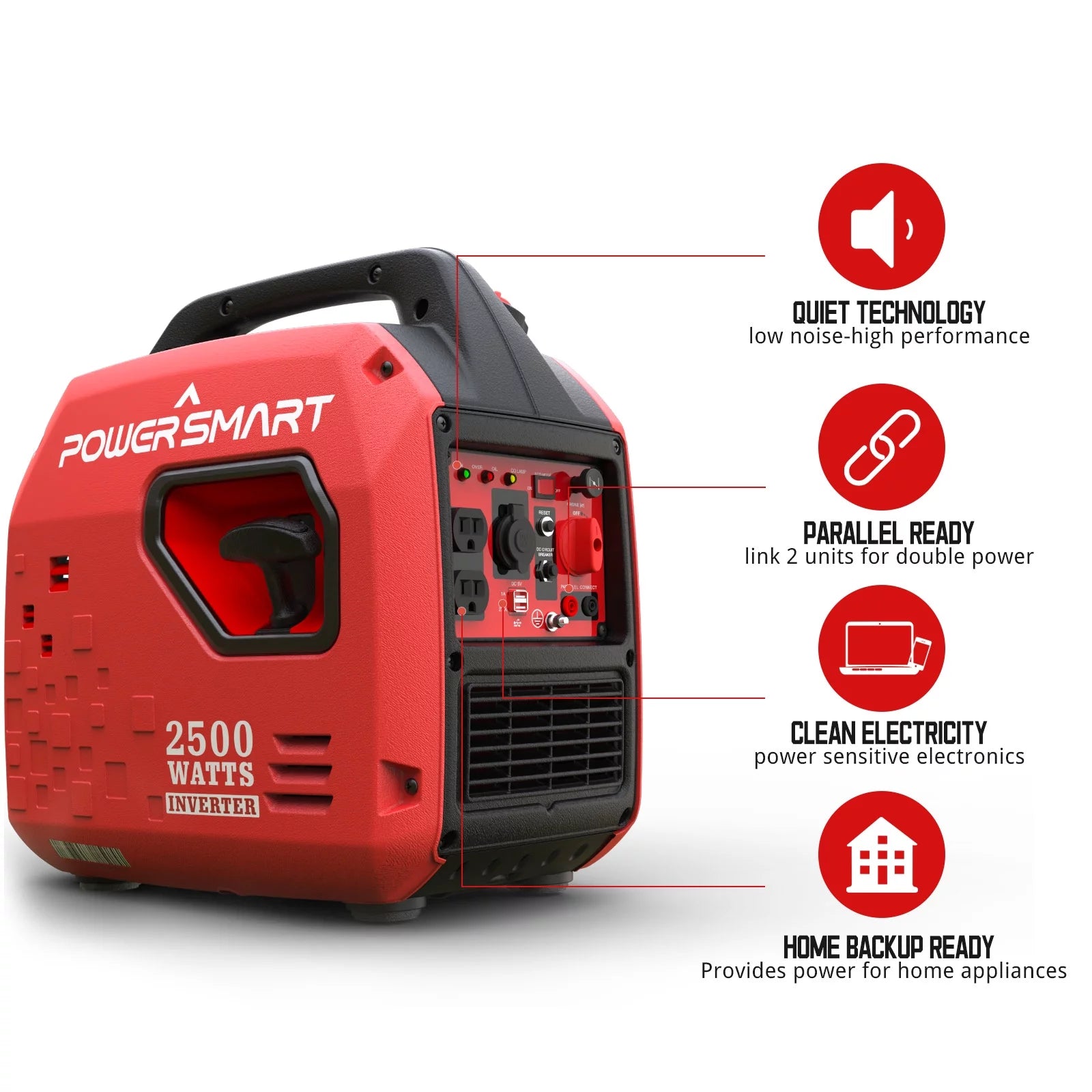 2500W Portable Inverter Gas Generator,Super Quiet,Low Oil Shutdown,Ultra Lightweight for Camping