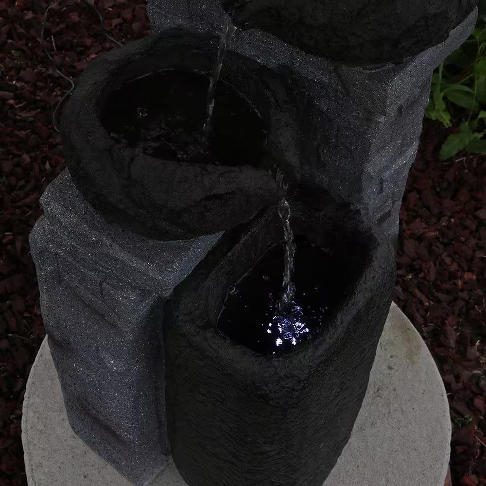 30 In. Resin Bowls Solar with Battery Backup Cascading Water Fountain with LED Light