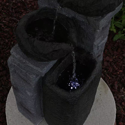 30 In. Resin Bowls Solar with Battery Backup Cascading Water Fountain with LED Light