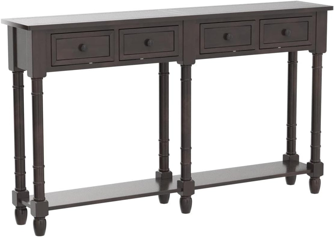 Retro Console Table Sofa Table for Entryway with Drawers and Shelf Living Room Table (Espresso)