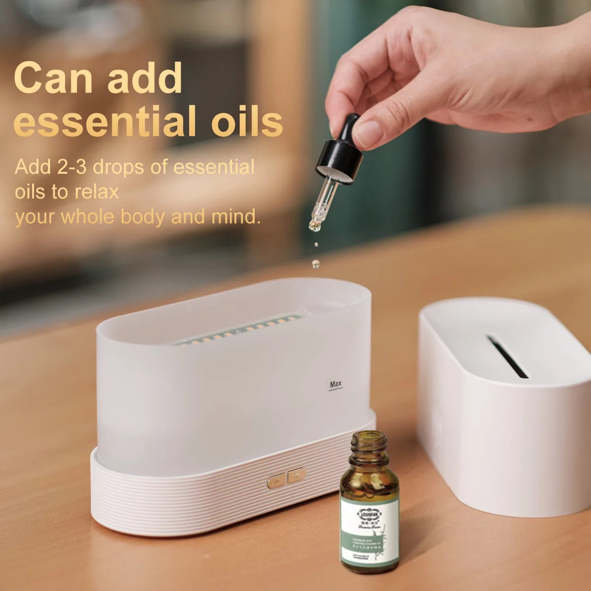 Ultrasonic Humidifier with 7 Colors Flame Lights,Essential Oil Diffuser,Black