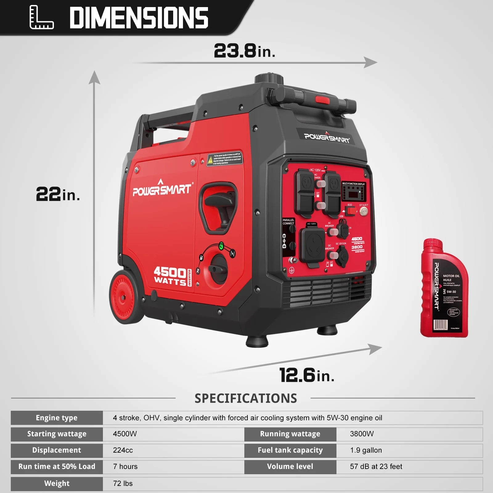 4500W Portable Inverter Gas Generator with Electric Start for Home Emergencies with Wheel