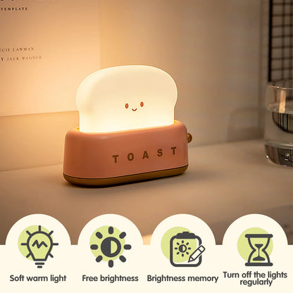 Cute Bread Night Light Usb Rechargable Desk Lamp Bedroom Bedside Sleep Light Reading Light for Office Bedroom Living Room