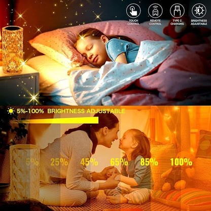 16 Colors LED Crystal Lamp Rose Light Touch Table Lamps Bedroom