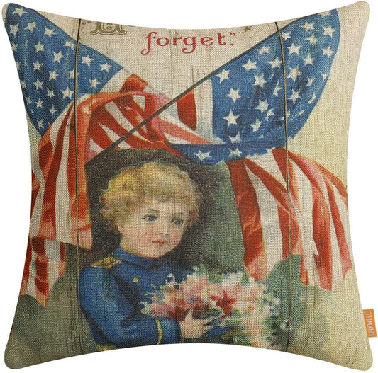 4Th of July Throw Pillow Cover 18 X 18 Inches Memorial Day Decorative Cushion Case Home Living Room Bed Sofa Car Cotton Linen Square CC1745
