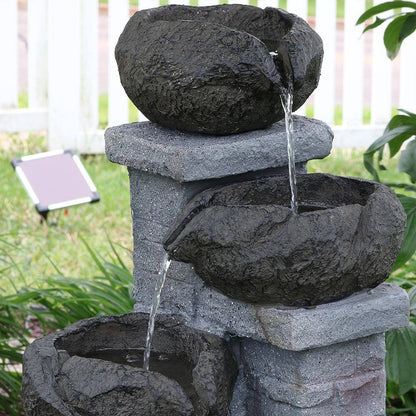 30 In. Resin Bowls Solar with Battery Backup Cascading Water Fountain with LED Light
