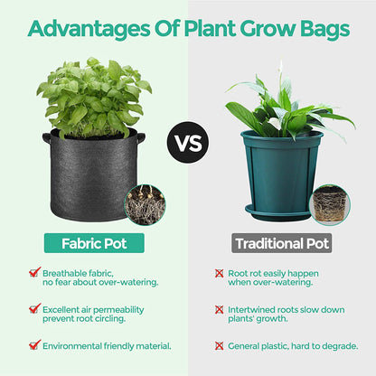 Fabric Plant Grow Bags with Handles 10 Gallon Pack of 5, Heavy Duty Nonwoven Smart Garden Pot Thickened Aeration Nursery Container Black for Outdoor Potato, Tomato, Chili, Carrot and Vegetables