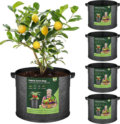 Fabric Plant Grow Bags with Handles 10 Gallon Pack of 5, Heavy Duty Nonwoven Smart Garden Pot Thickened Aeration Nursery Container Black for Outdoor Potato, Tomato, Chili, Carrot and Vegetables
