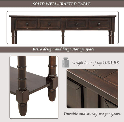 Retro Console Table Sofa Table for Entryway with Drawers and Shelf Living Room Table (Espresso)