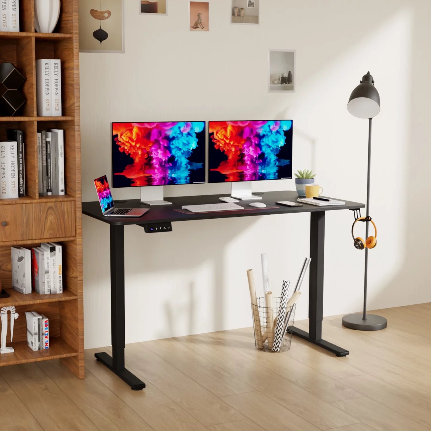 Height Adjustable Standing Desk 48X24 Inch, Electric Stand up Desk Raising Desk Ergonomic Desk Large Standing Desk with Headphone Holder & 2 Memory Function Work Desk for Home Office, Black