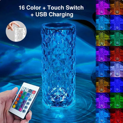 16 Colors LED Crystal Lamp Rose Light Touch Table Lamps Bedroom