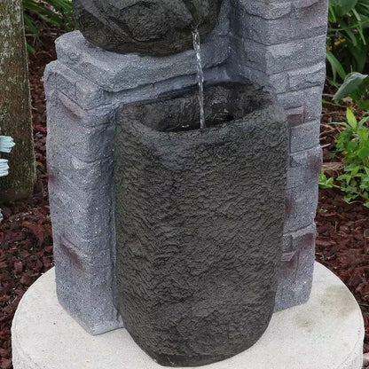 30 In. Resin Bowls Solar with Battery Backup Cascading Water Fountain with LED Light